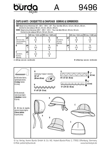 BURDA - 9496 Child Caps/Hats - Image 3